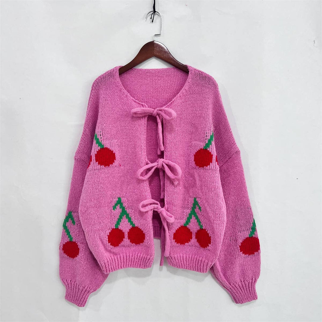 Sweet Cherry Tie-Front Cardigan 