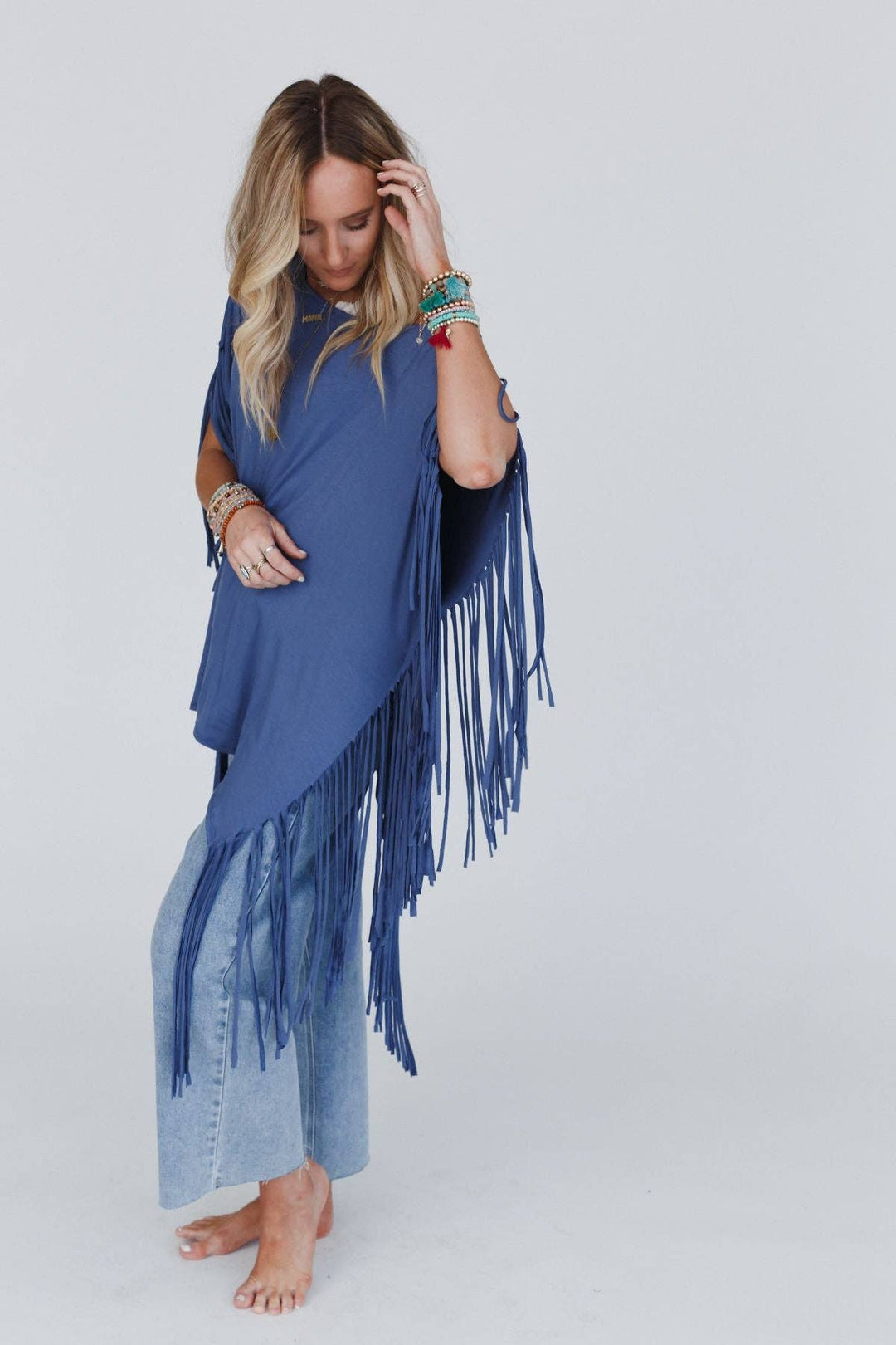 Western Showstopper Fringe Top - Denim