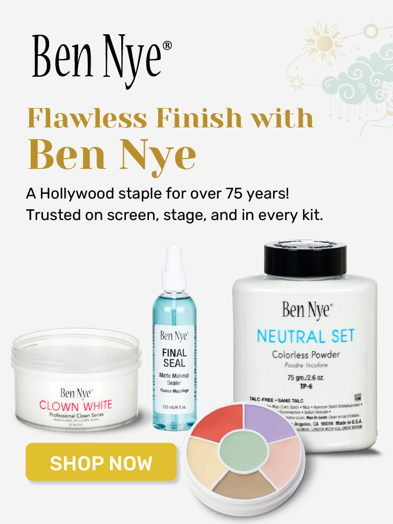 Ben Nye professional makeup products including Neutral Set powder, Final Seal, and Clown White — shop at The Makeup Altar