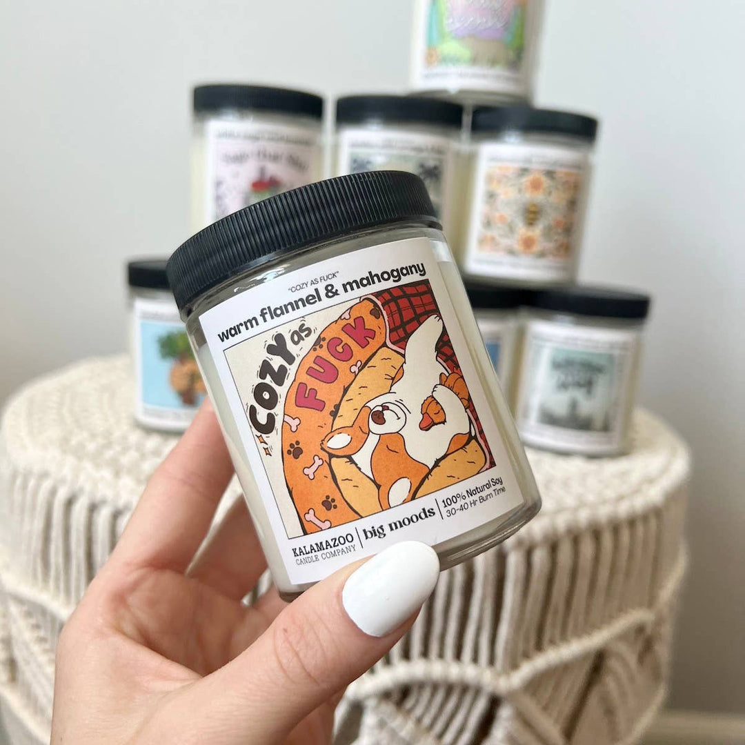 "Cozy as Fuck" warm flannel & mahogany -  Luxury Soy Candle