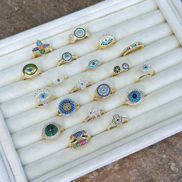 Stackable Gold Adjustable Evil Eye Ring for Her