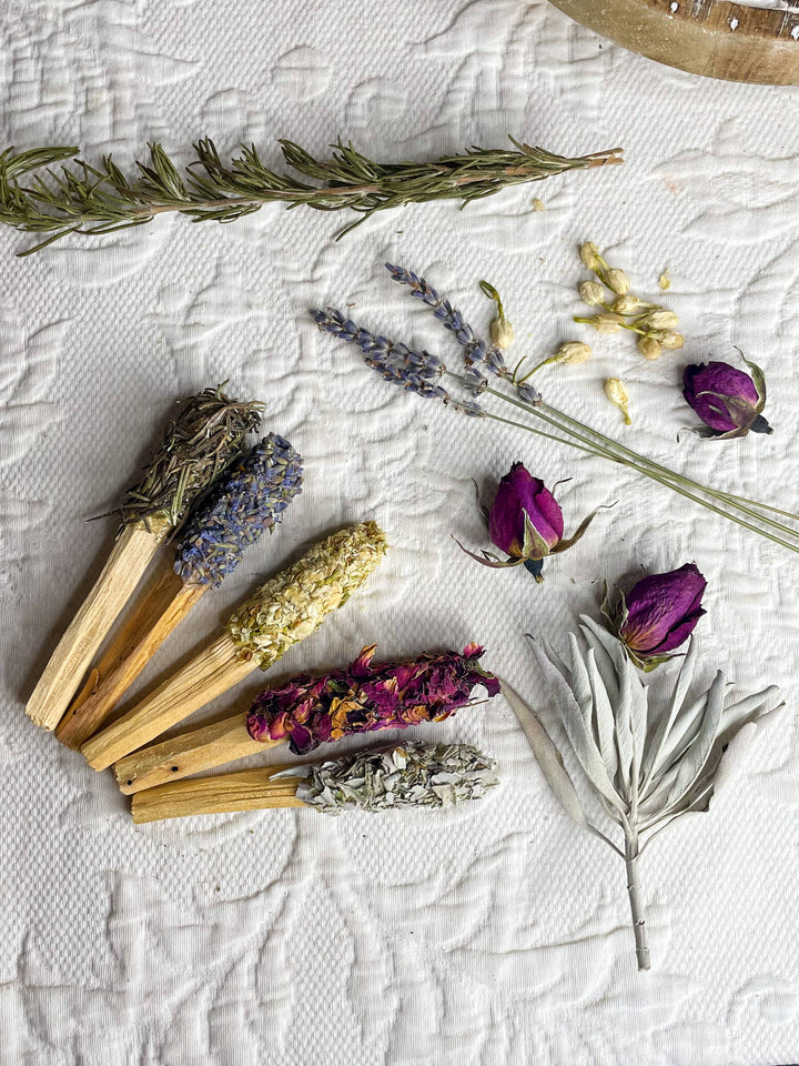 Copal Dipped Palo Santo Sticks Rolled In Herbs, Incense Gift