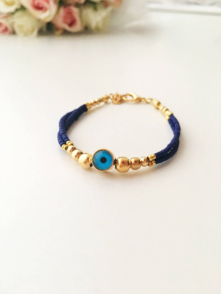 Blue Evil Eye Bracelet with Seed Beads and Evil Eye Charm Bracelet
