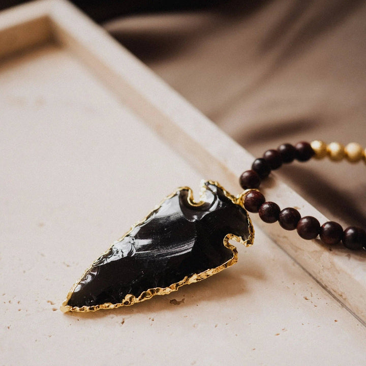 Collar de Obsidiana Negra con Colgante de Punta de Flecha| Obsidian Arrowhead