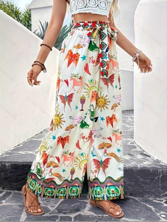 Wonderland & blue Floral print wide leg casual pants