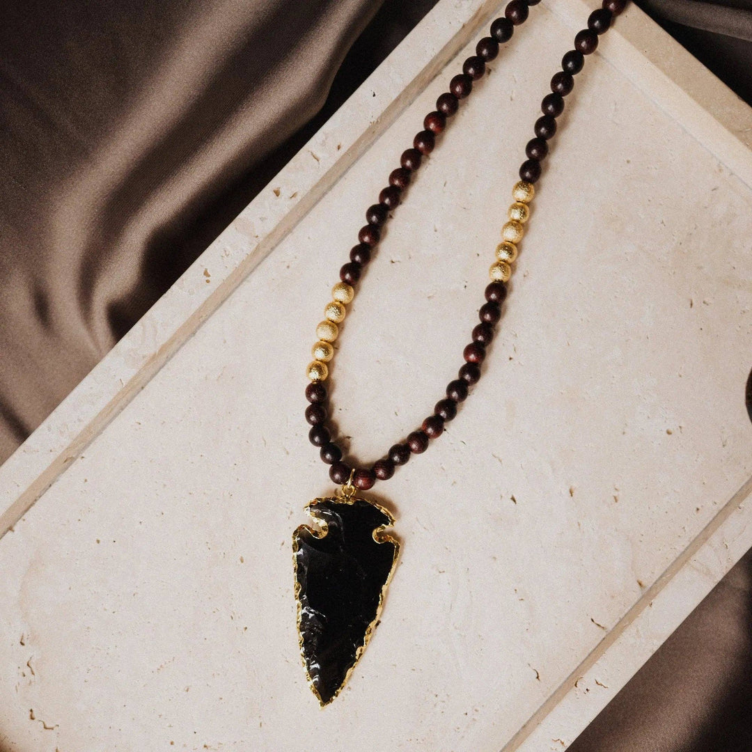Collar de Obsidiana Negra con Colgante de Punta de Flecha| Obsidian Arrowhead