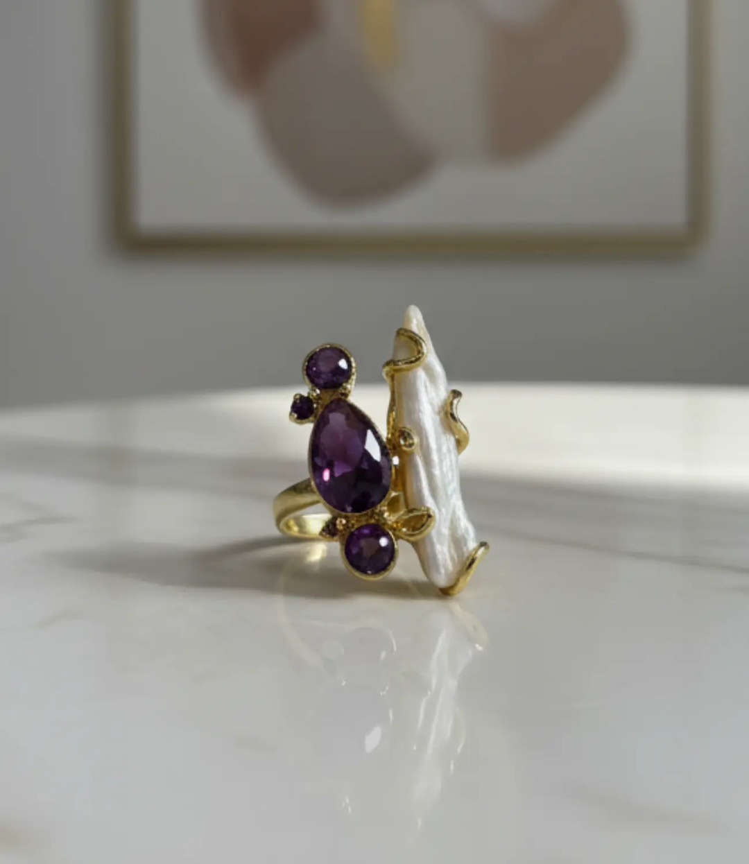 Gemstone Ring | Pearl and Amethyst
