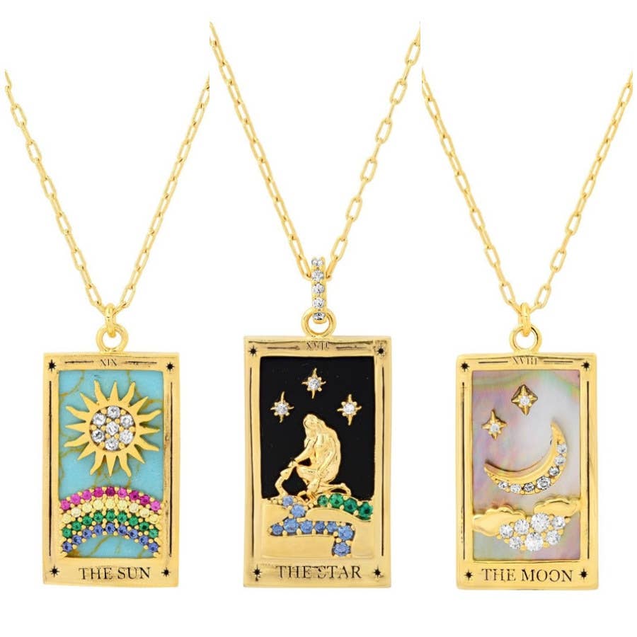 The Sun Enamel Tarot Card Necklace 18K with rhinestones 