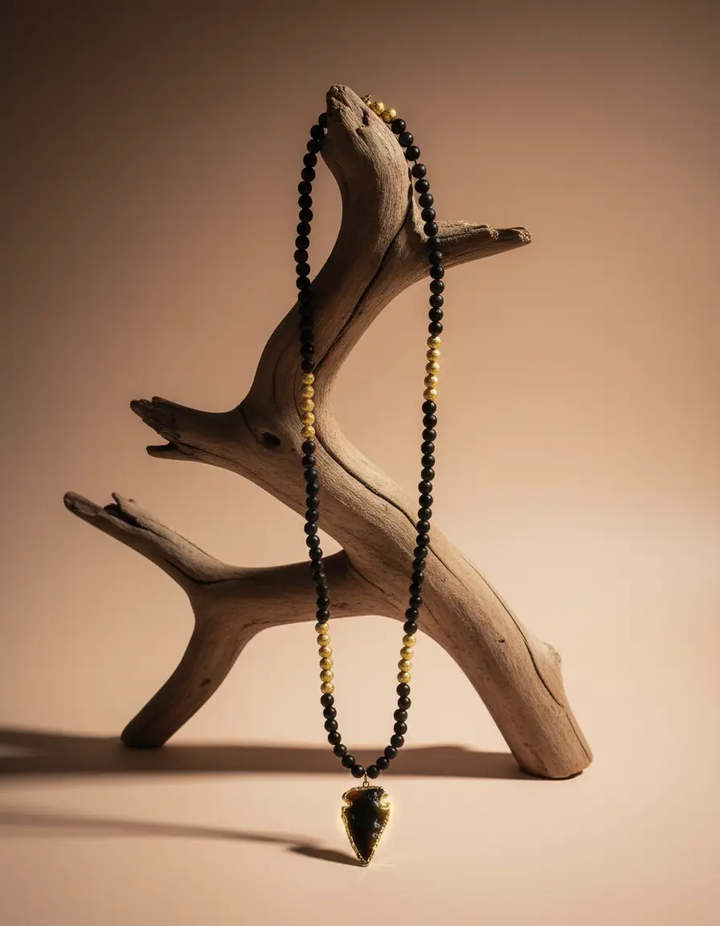 Collar de Obsidiana Negra con Colgante de Punta de Flecha| Obsidian Arrowhead
