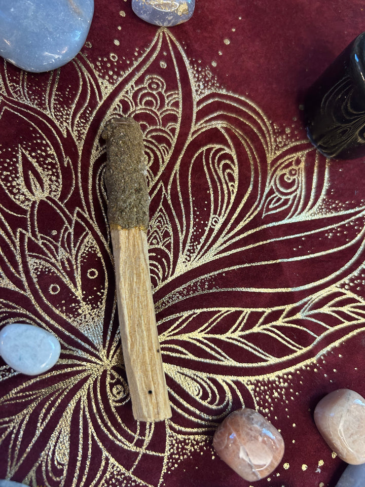 close up Copal Dipped Palo Santo Sticks Rolled in rosemary 