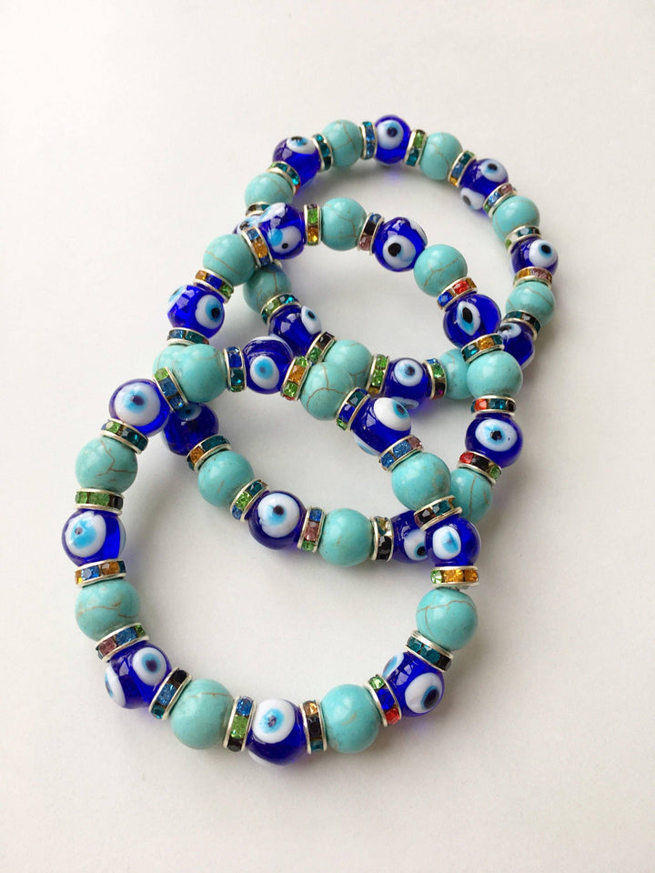 Blue Evil Eye Glass Bead Stretch Bracelet
