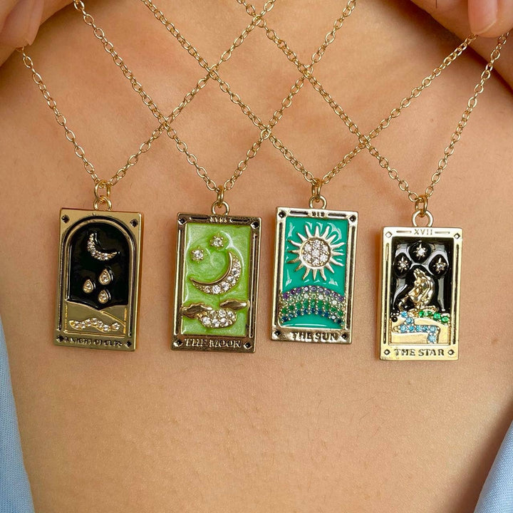 The Moon Enamel Tarot Card Necklace 18K with rhinestones stones