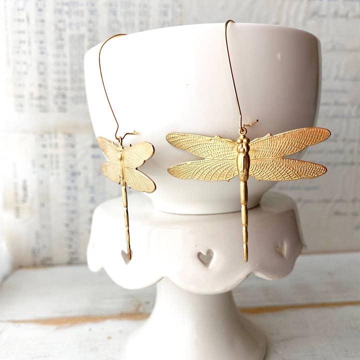 Dragonfly Earrings on porcelain piece