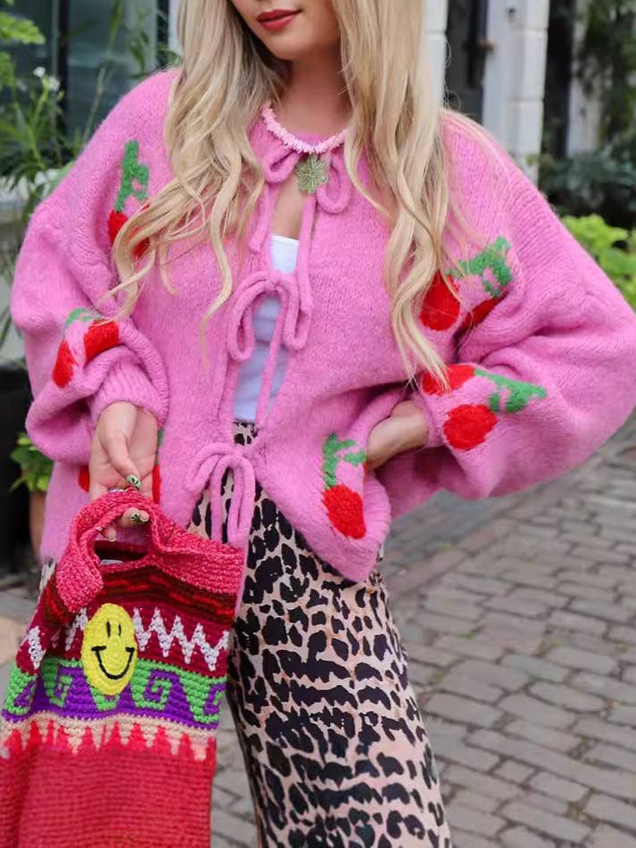 Sweet Cherry Tie-Front Cardigan 