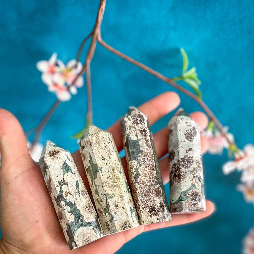 Green Sakura Flower Agate Tower by Mandala Gems