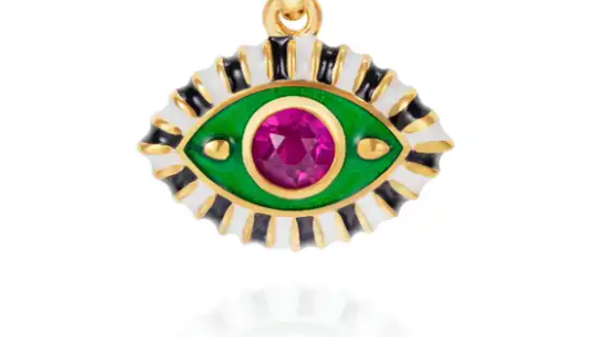 Evil Eye Third Eye Enamel and Crystal Pendant Necklace