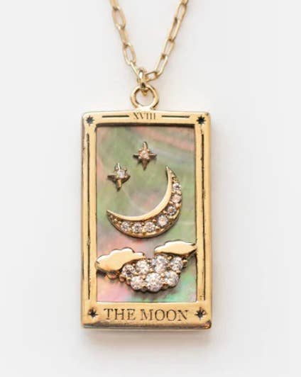 The Moon Enamel Tarot Card Necklace 18K with rhinestones stones