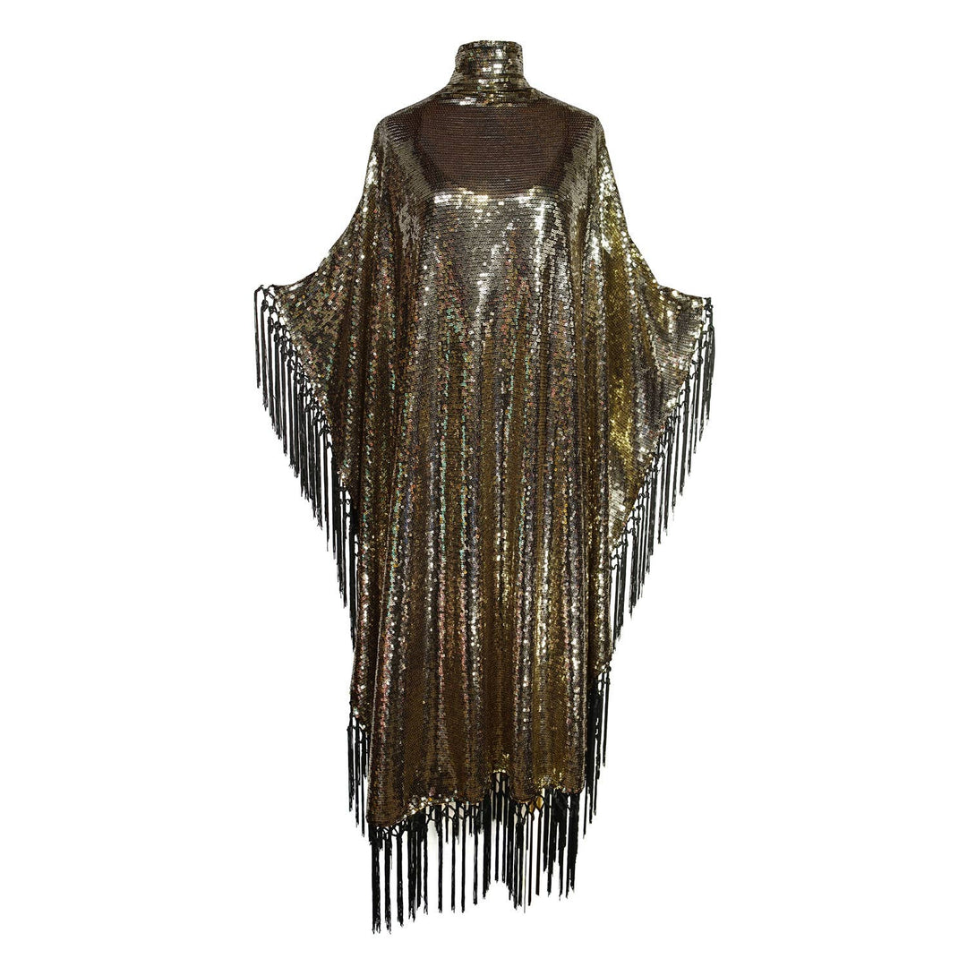 Gold Sequin Mock Neck Caftan Dress with Slip-Midnight Cabaret