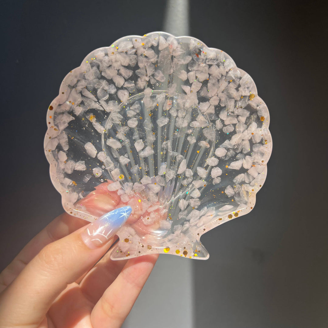 Rose Quartz Crystal Infused Seashell Resin Bowl