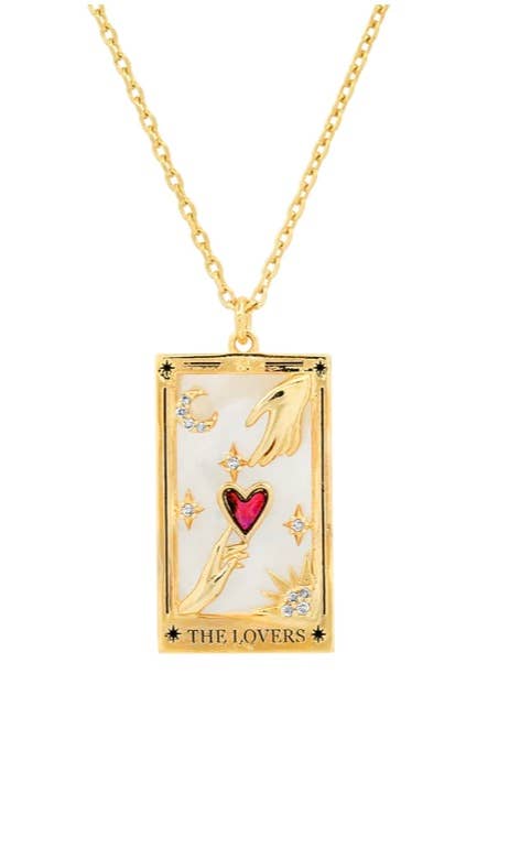 The Lovers Enamel Tarot Card Necklace 18K with rhinestones