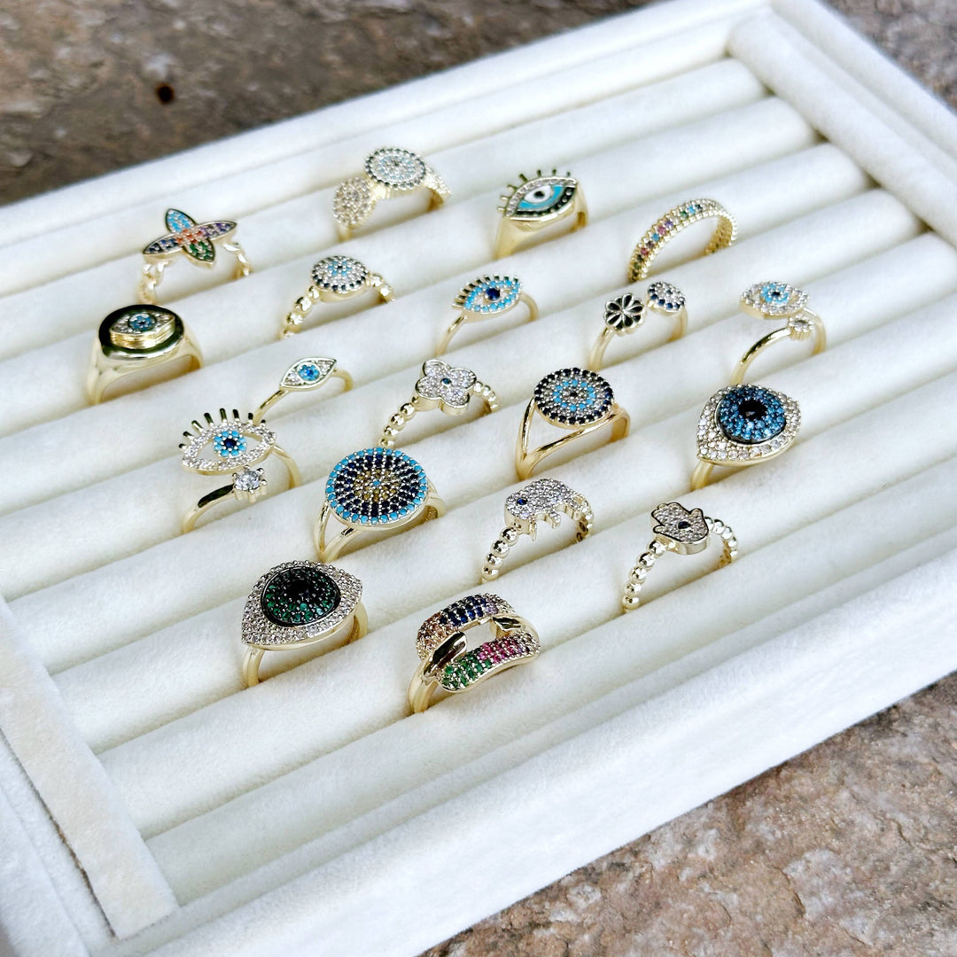 Stackable Gold Adjustable Evil Eye Ring for Her