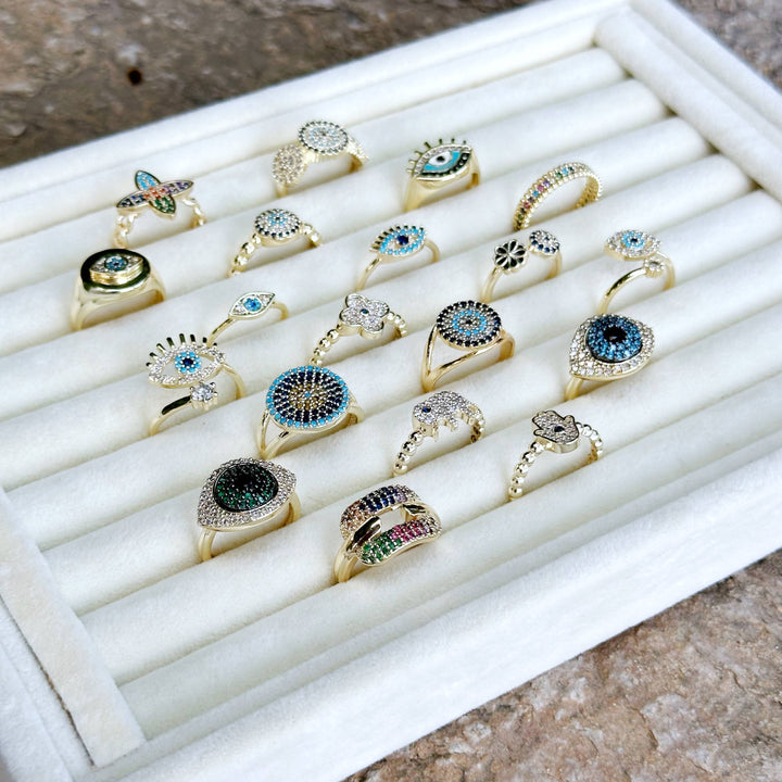 Stackable Gold Adjustable Evil Eye Ring for Her