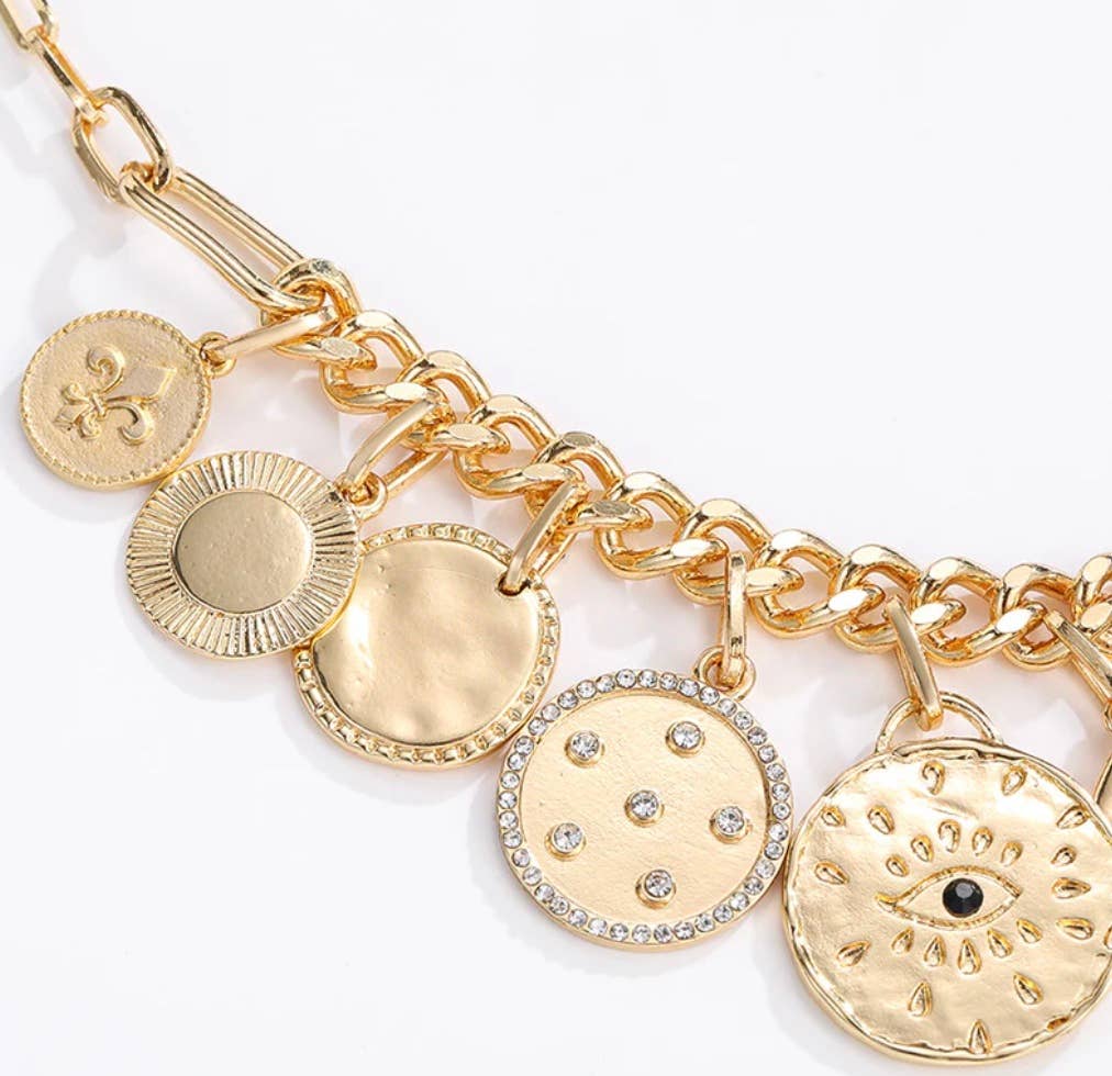 Celestial Multi Charm Paperclip Necklace- 9 COINS