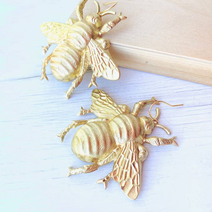 Bumble bee Earrings laying face up