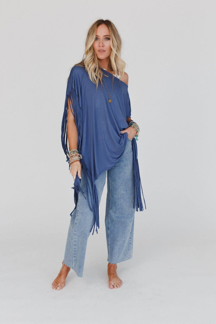 Western Showstopper Fringe Top - Denim