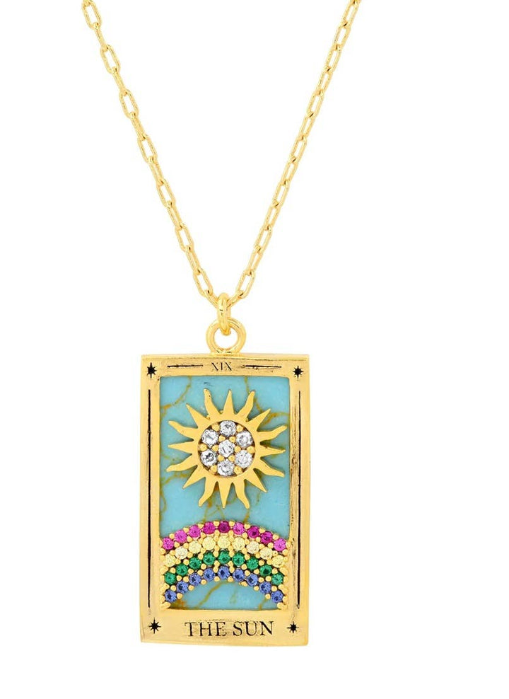 The Sun Enamel Tarot Card Necklace 18K with rhinestones 
