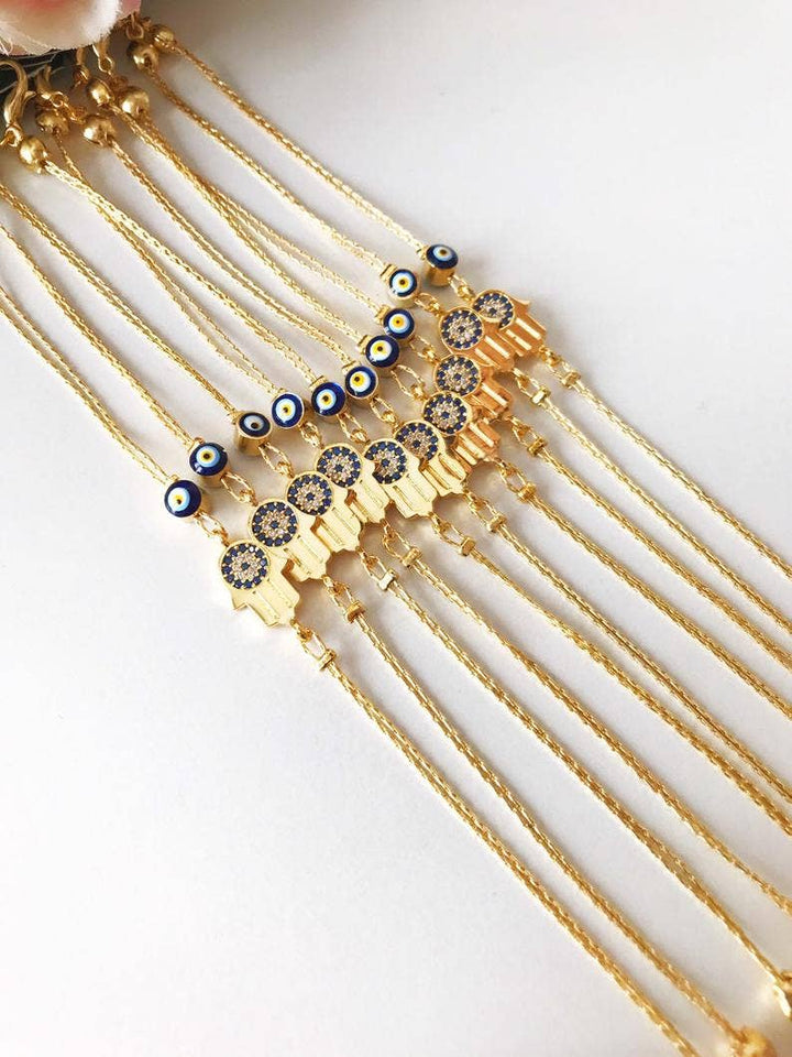 Hamsa Evil Eye Bracelet, Gold Chain Bracelet, Greek Jewelry