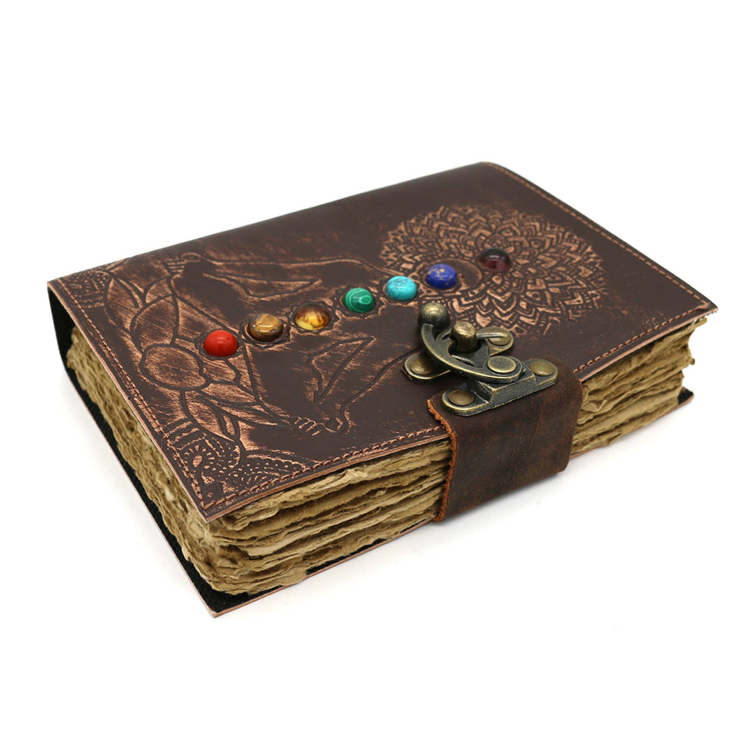 Embossed 7 Chakras Blank Leather Journal (5 x 7 in.)
