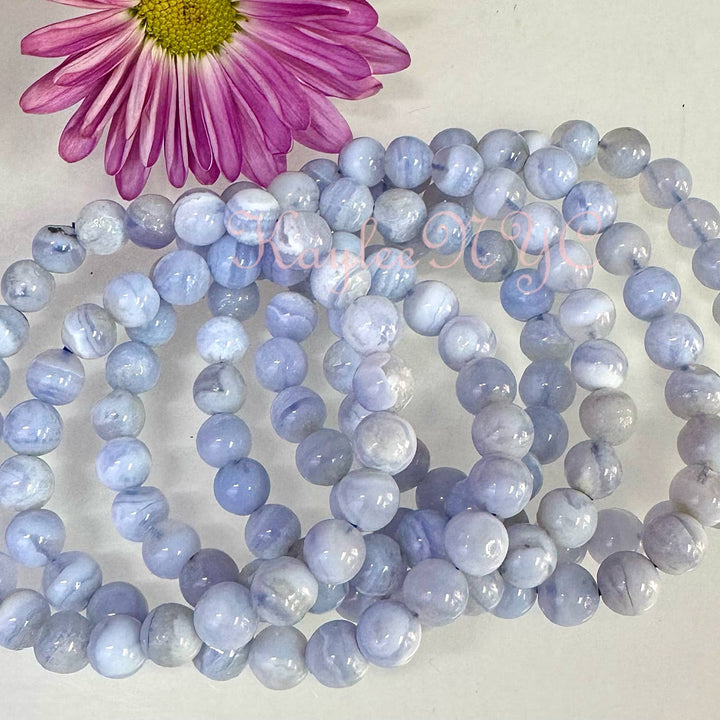 KayleeNYC Natural Blue Lace Agate 8mm 7.5” Crystal Bracelet