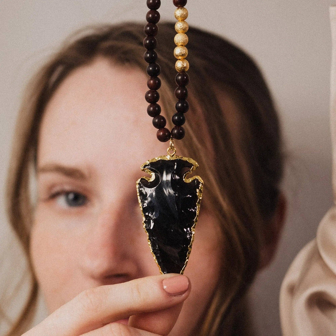 Collar de Obsidiana Negra con Colgante de Punta de Flecha| Obsidian Arrowhead