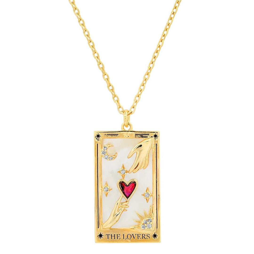 The Lovers Enamel Tarot Card Necklace 18K with rhinestones
