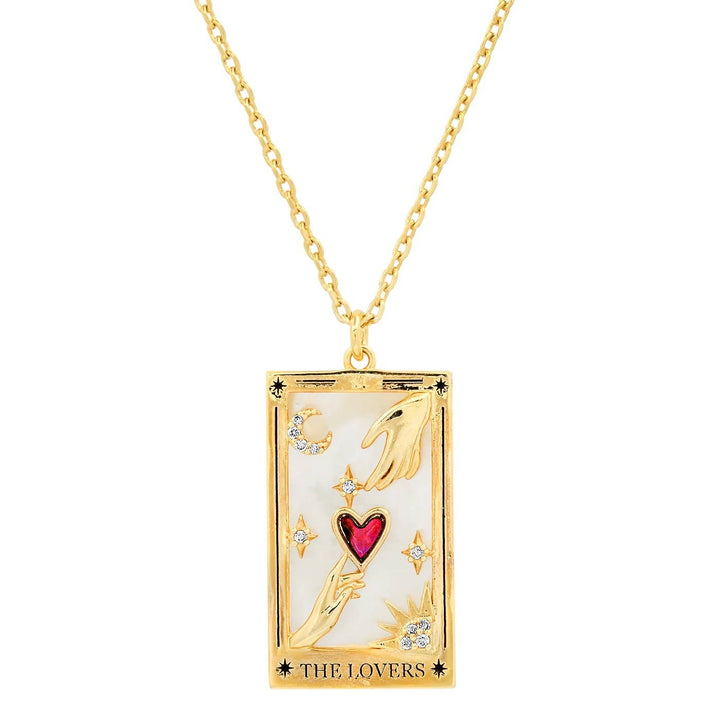 The Lovers Enamel Tarot Card Necklace 18K with rhinestones