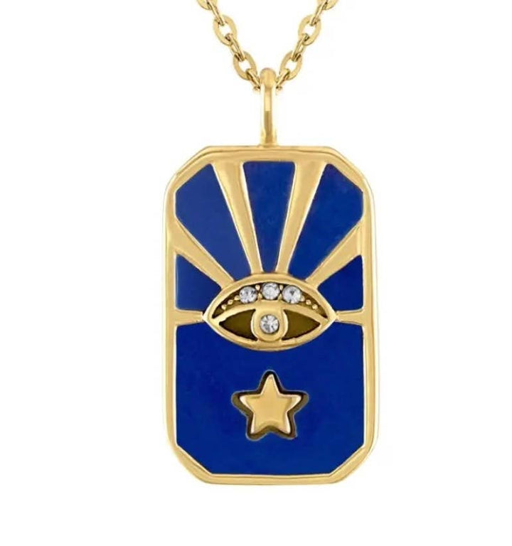 Evil Eye Blue Lapis Enamel Necklace 18K