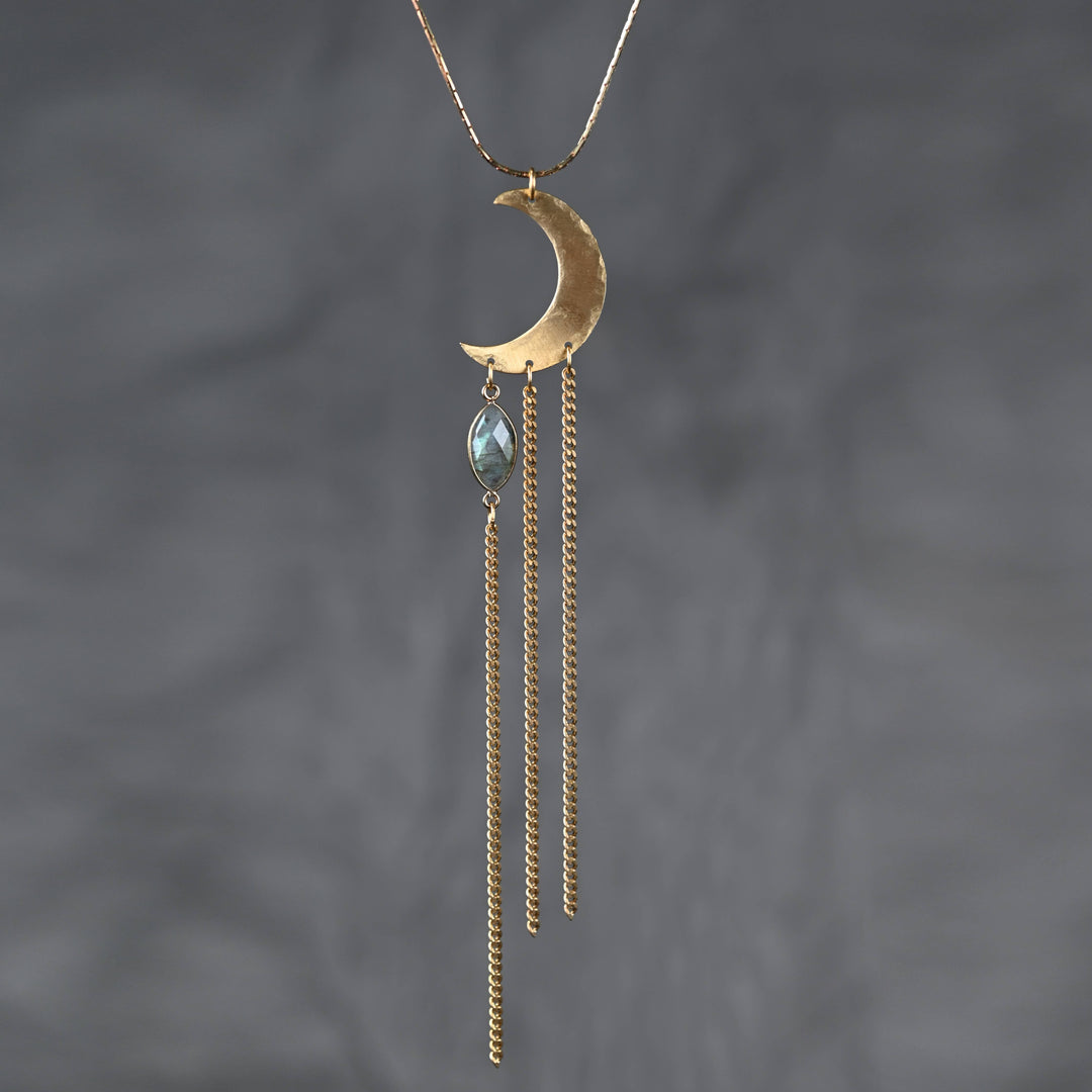 Hammered Moon w/ Semi Precious on an Adjustable Chain
