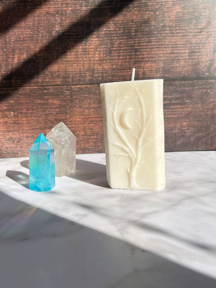 White Moon Witchy Spiritual Goddess Beeswax Candle