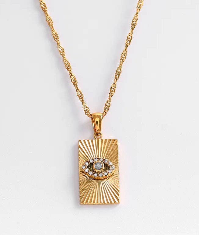 Golden Ray Evil Eye Pendant Necklace – Crystal Protection Amulet