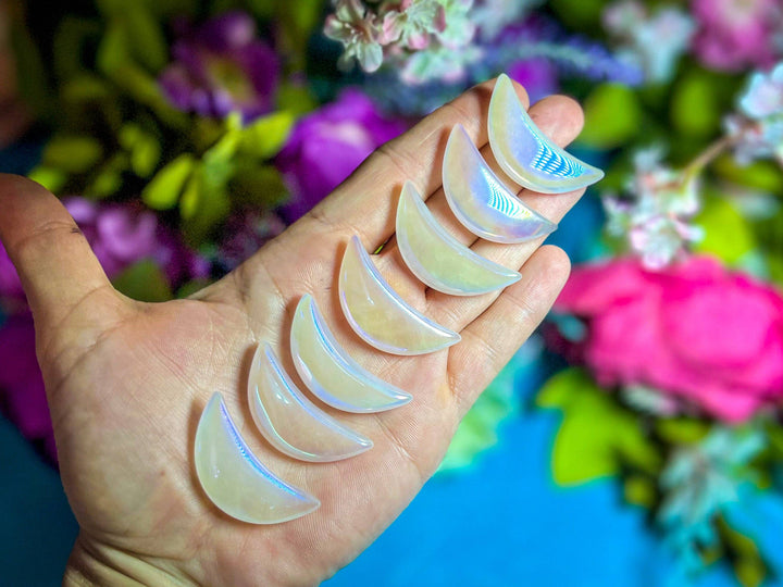 Rose Quartz Moon, AURA Crescent MOON, Moon Gift, Moon Decor