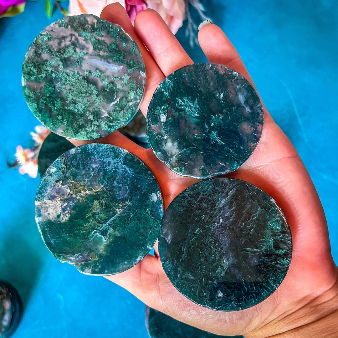 Close up Moss Agate Discs