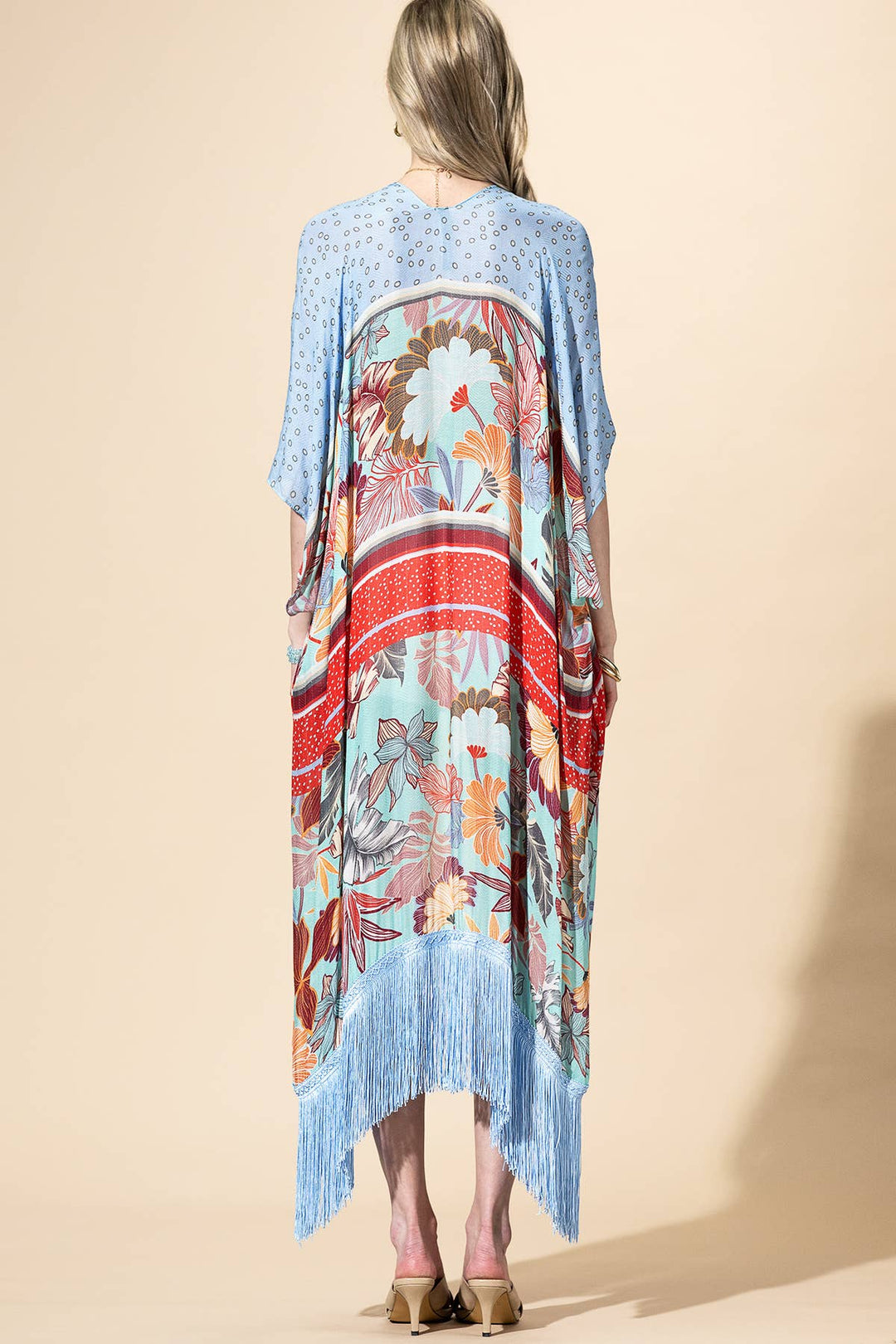 Azule Bloom Fringed Kimono