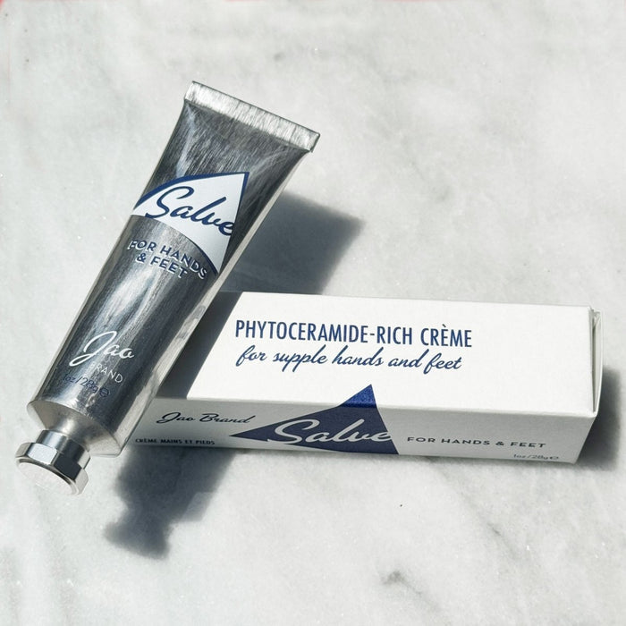 Tube and box of Salve Phytoceramide-Rich Crème on a marble surface