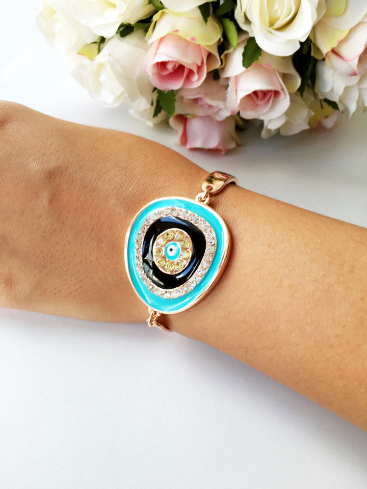Greek Evil Eye Turquoise Bracelet, Adjustable