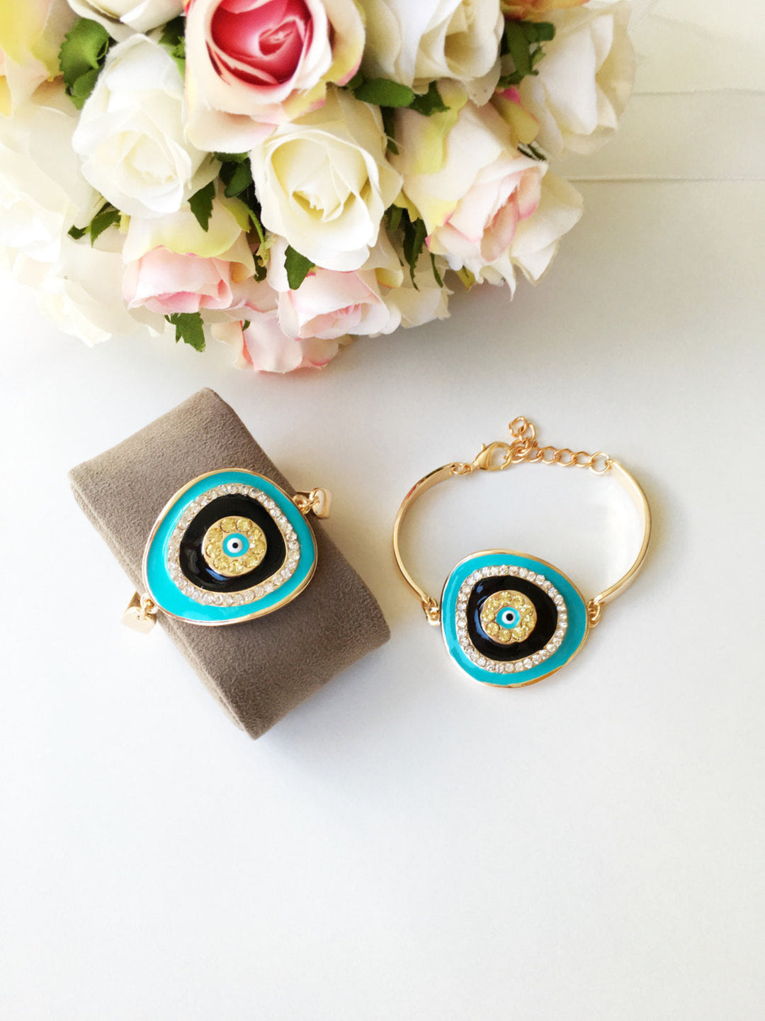Greek Evil Eye Turquoise Bracelet, Adjustable