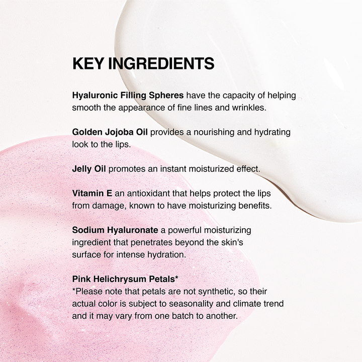 This is a picture explaining the key ingredients of the dose lip oil.