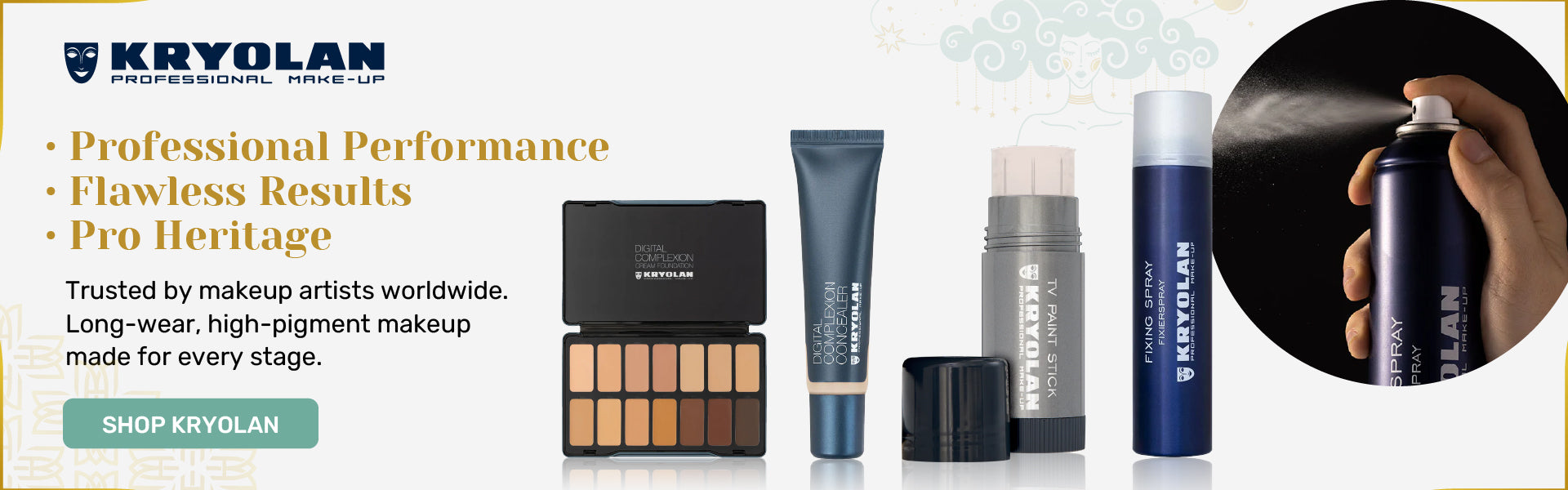 Kryolan professional makeup — high-pigment, long-wear formulas trusted by makeup artists worldwide, available at The Makeup Altar