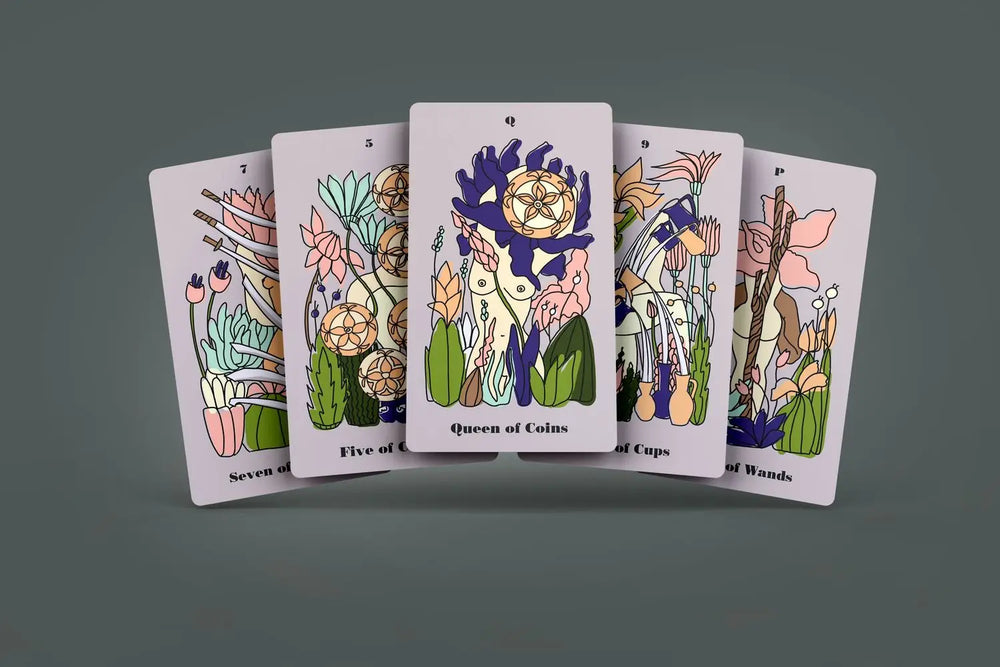 These are five of the cards from the Sensual Garden Tarot Deck