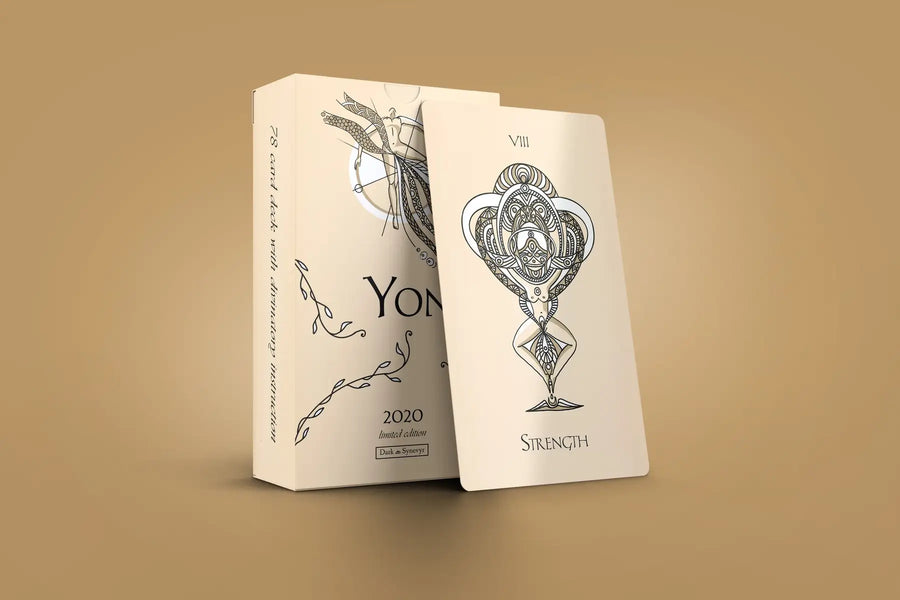 This is a picture of the Yoni Tarot Deck with a card to show you a glimpse inside of the deck